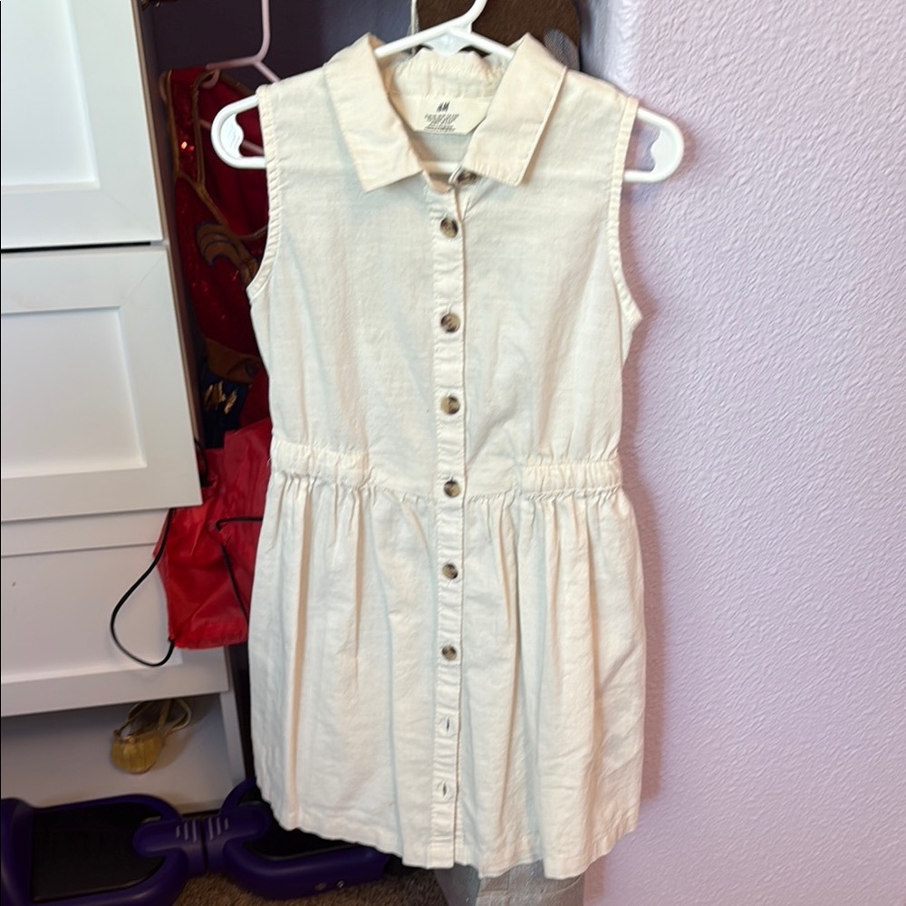 H&M Cream Buttoned Sundress with Dress Shirt Collar